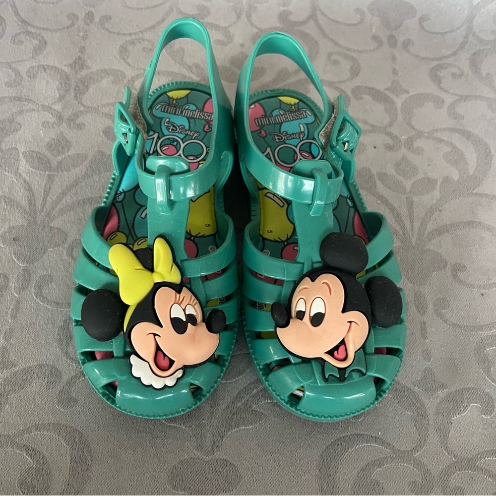 Mini Melissa x Disney 100 Mickey & Minnie Jelly Sandals Green Size 10